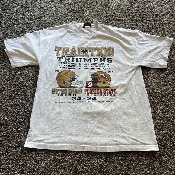 VTG 2002 Notre Dame Football Traditions Triumphs Shirt ACC Grey Mens Sz L NCAA - Picture 1 of 6